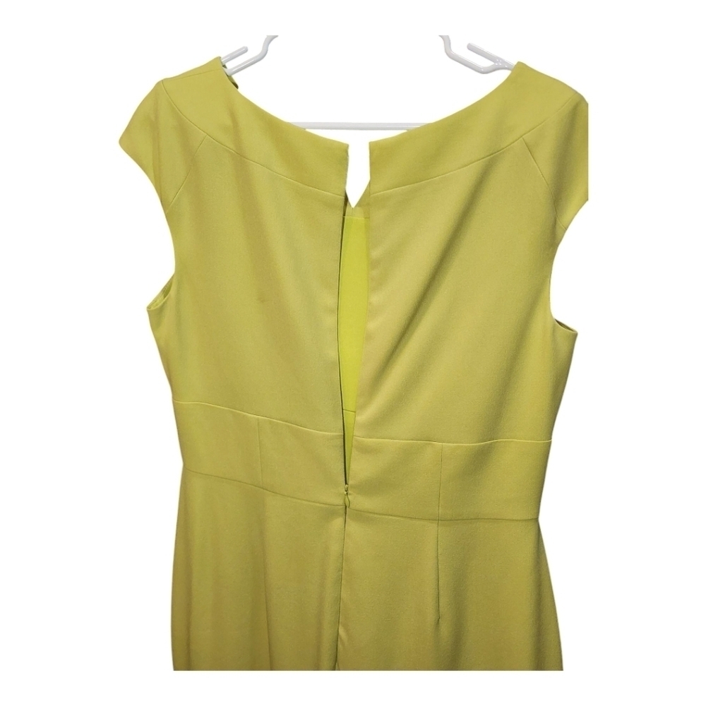 Tahari ASL Chartreuse Belted Sheath Dress Cap Sleeve Knee Length Workwear Sz 12 - Picture 7 of 10